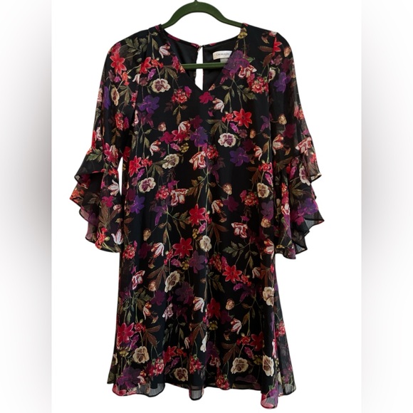 Calvin Klein Dresses & Skirts - Calvin Klein Romantic Floral Chiffon Dress Ruffle Bell Sleeves Size 2